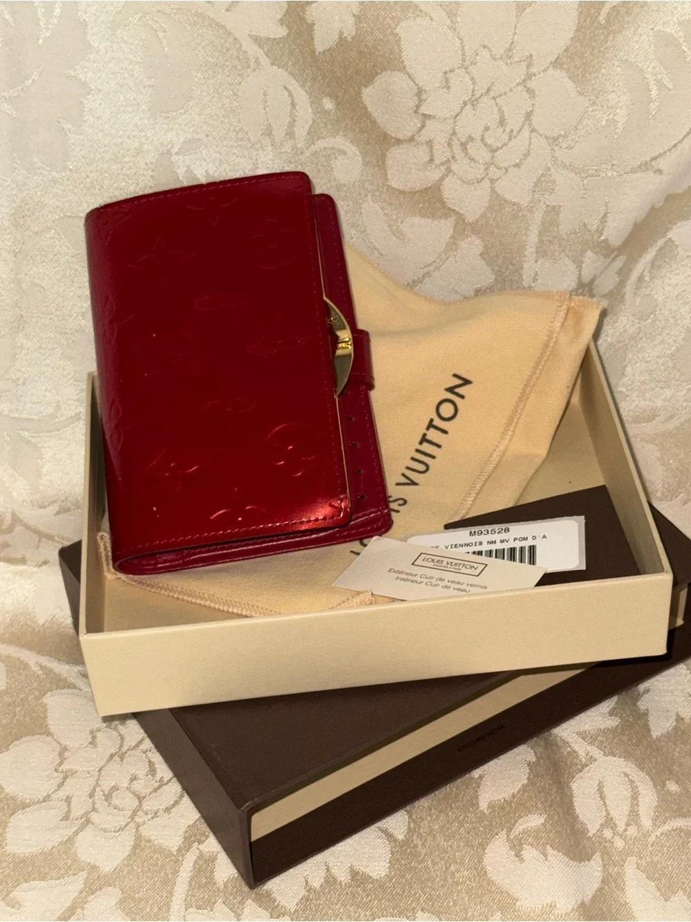 Louis Vuitton Patent Vernis Red Compact French Wallet with Gold Hardware